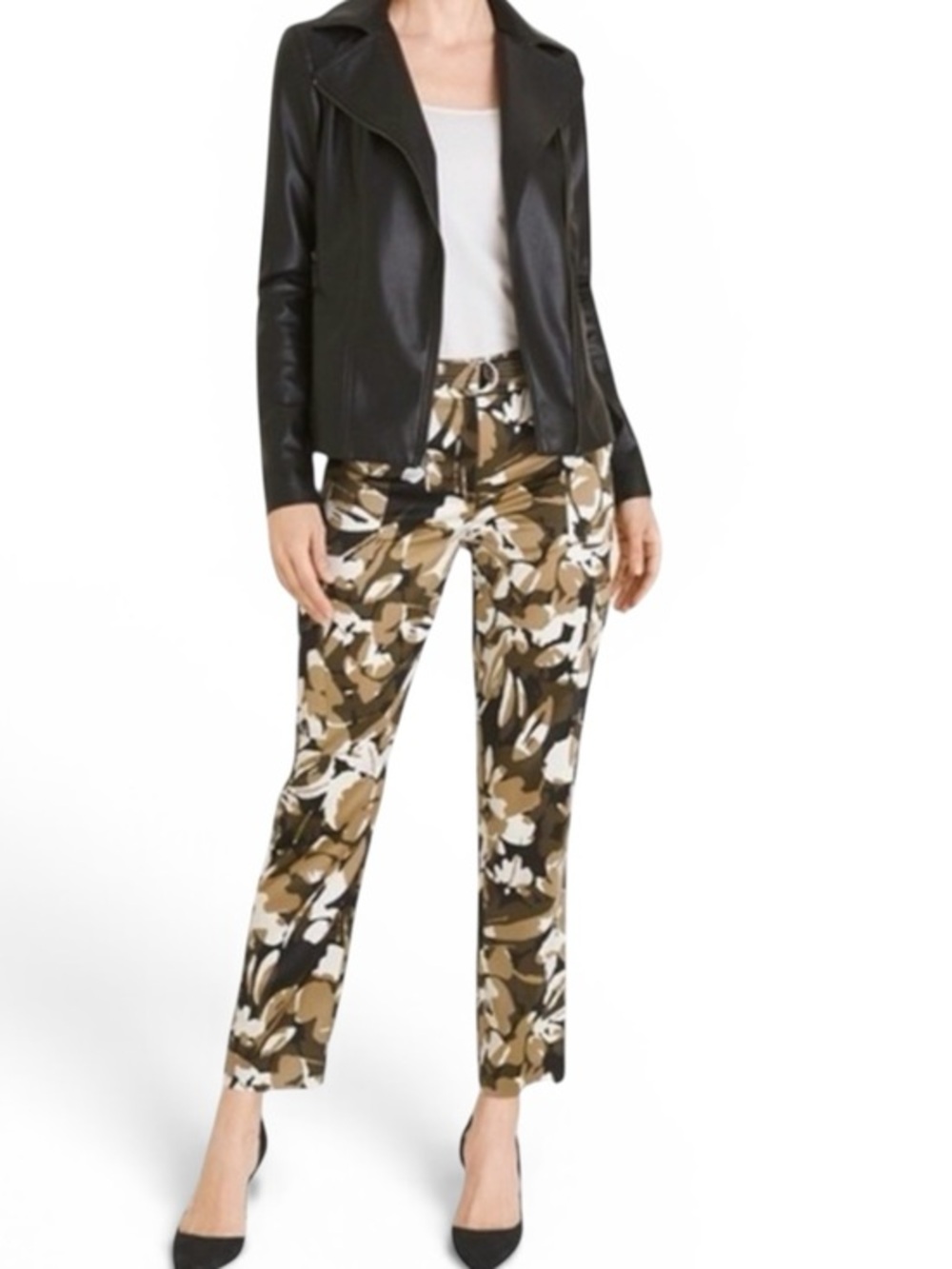 Chico’s Satin Camouflage Ankle Cargo Pants Size 2